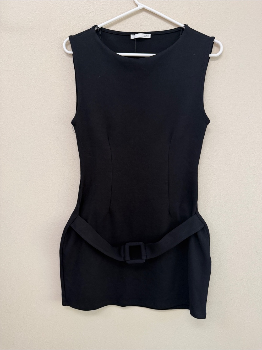 Zara Black Sleeveless Belted Sheath Dress